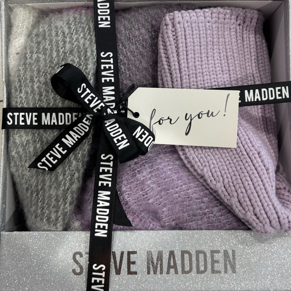 Steve Madden Gray and Purple Scarf/Hat Gift Set
